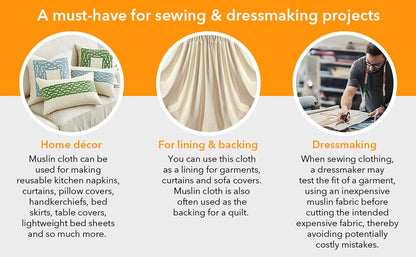AK TRADING CO. Muslin Fabric/Textile Unbleached - Draping Fabric - Natural 10 Yards Medium Weight - 100% Cotton (63in. Wide) - color: Natural Unbleached, size: 10 Yards