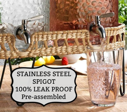1.5 Gallon Glass Drink Dispenser for Parties 3 PACK Beverage Dispensers with Stand, Glass Water Jug Dispenser, with 18/8 Stainless Steel Spigot, Great for Party, Wedding, Picnic, BBQ Wicker Design - color: 1.5 Gallon Clear 3 Pack
