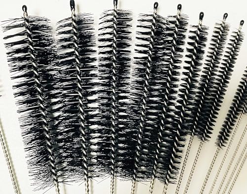 16 Pieces Bottle Brush Set, Nylon Bottle Brush with Flexible Stainless Steel Handle, Small and Long Handle Brush for Washing Narrow Neck Bottle, Straw, Pipes, Cup, Tube, Sink (Black) - color: Black