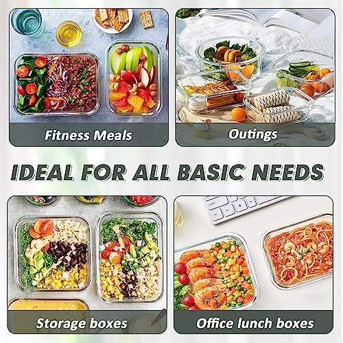 VERONES 12 Packs Glass Food Storage Containers Set, Airtight Glass Lunch Containers, Glass Meal Prep Containers with Lids,Exclusive of BPA, for Microwave, Oven, Freezer & Dishwasher Friendly,White - color: White-24