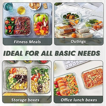 VERONES 12 Packs Glass Food Storage Containers Set, Airtight Glass Lunch Containers, Glass Meal Prep Containers with Lids,Exclusive of BPA, for Microwave, Oven, Freezer & Dishwasher Friendly,White - color: White-24
