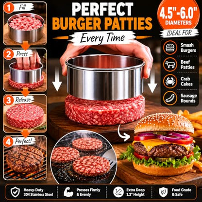 Doczen Large Round Cookie Cutter 6 PCS (2, 3, 3.5, 4, 5, 6 Inch) Set, 6-Piece Stainless Steel Biscuit Cutters, Heavy Duty Metal Ring Mold for Burger Press & Meat Shaping, Tortilla Crust