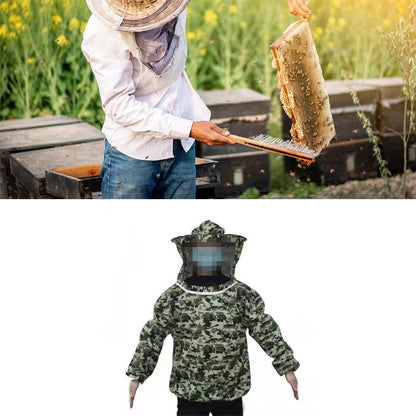 Beekeeping Jacket, Ultra Lightweight Half Body Bee Suits Maximum Protection Beekeeper Jacket Camouflage Bee Keeper Suit with Veil Hood for Beginner Professional Beekeepers (Five Star Camouflage) - color: Five Star Camouflage