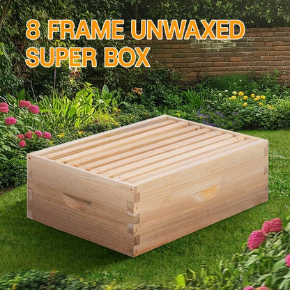 8 Frame Medium Super Beehive Box,Langstoth Super Honey Bee Hive Box, Include Beehive Frames and Waxed Foundations - size: 8 Frame