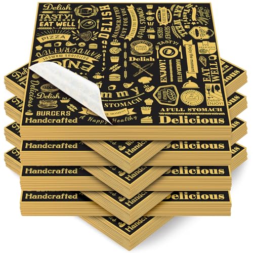 Outus 600 Pcs 12 x 12 Inch Deli Wax Paper Sheets Grease Resistant Tray Basket Liner Newsprint Paper Water and Grease Proof Sandwich Wrapping Square Hot Dog Wrapper for Food Baking (Black,Yellow) - color: Black,Yellow