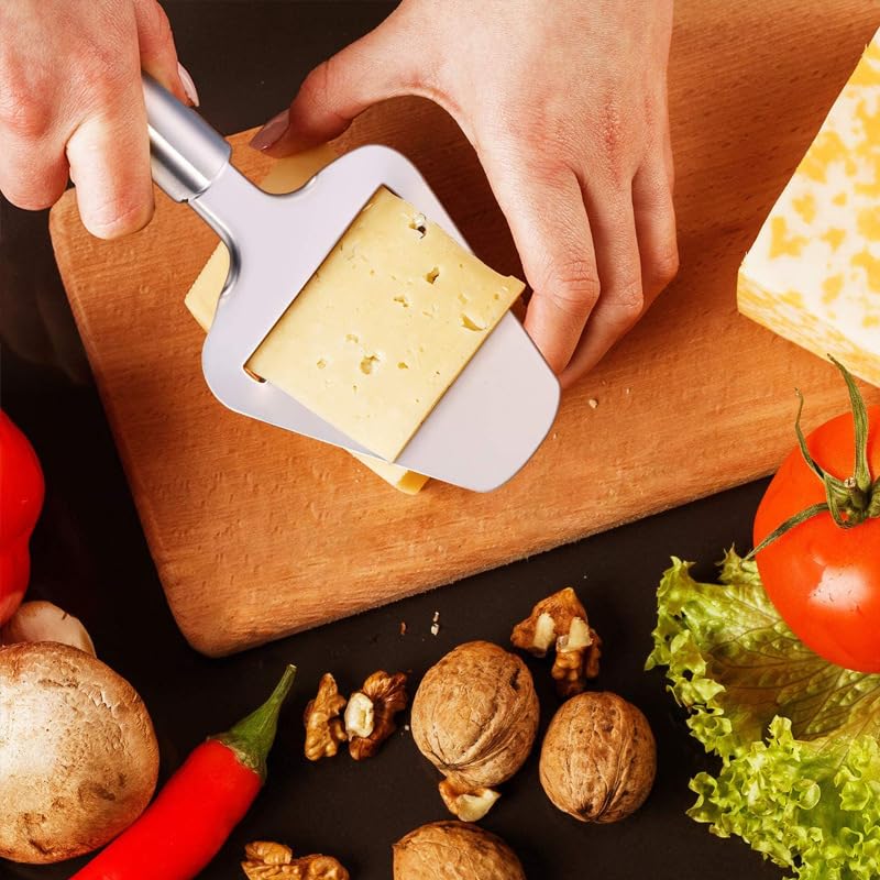 1pcs Stainless Steel Hangable Cheese Knife Heavy Duty Plane Cheese Cutter, Semi-Hard Cheese,Server for Semi-Soft (Silver)