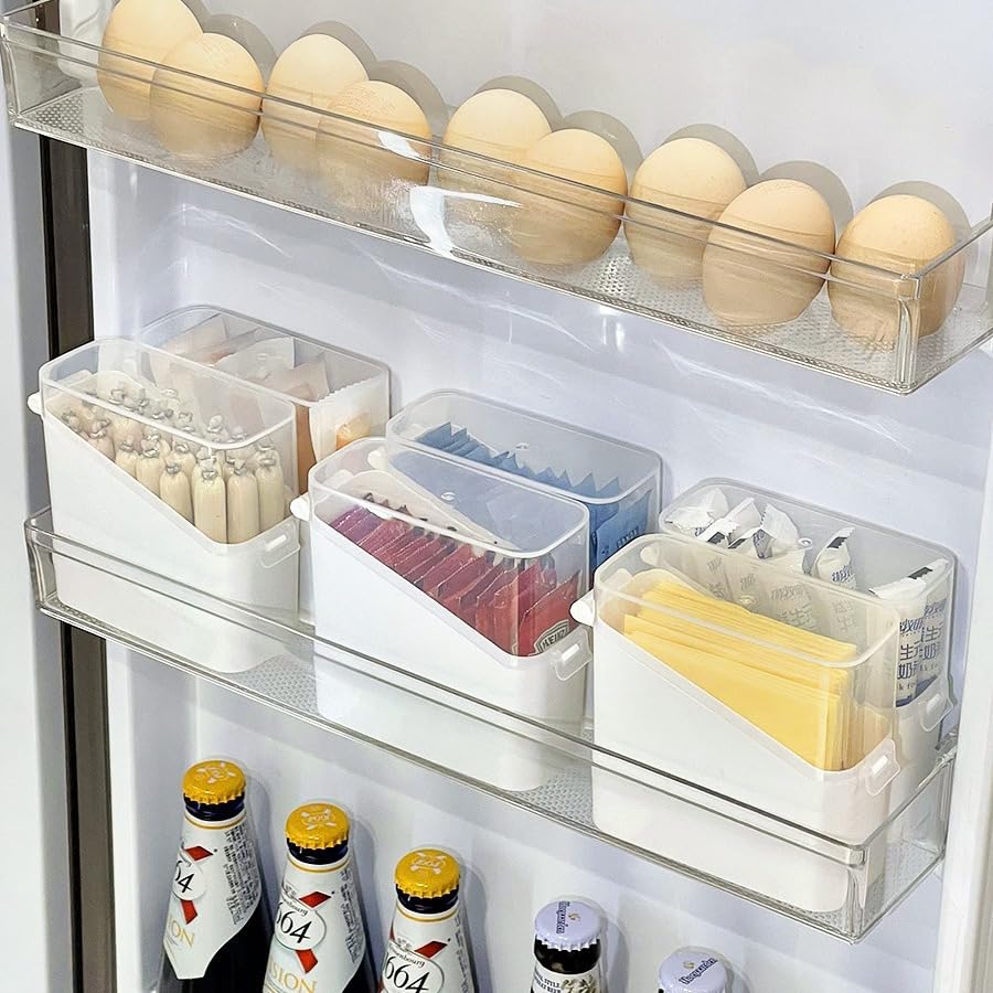 1PC Cheese Slice Storage Box - Fridge Organizer Containers for Cheese, Tea Bags, Spices- Clear Lids