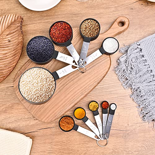 Measuring Cups and Spoons Set, 10 Pieces Nesting Measure Tools, Kitchen Essentials Gadgets with Stainless Steel Handle for Dry & Liquid Ingredient, Black - color: Black 10 Pcs