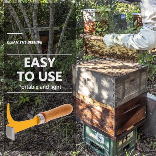 Portable Beehive Cleaning Tool with Wooden Handle and Stainless Steel Blade Not Easy to Break Hive Scraper for Beekeeping Frame and Box Scraping Random Color
