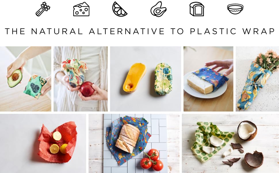 Reusable Beeswax Wraps for Food | 5 Pack | Eco Friendly, Organic, Biodegradable, Plastic Free, Bee's Wrap Bowl Covers and Food Storage | Cling Wrap Alternative - color: 5 Pack Neutral