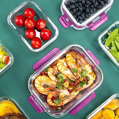 C CREST 10 Pack Meal Prep Glass Containers with Locking Lids - 5x 32oz + 5x 12oz - Ideal for Food Storage - color: PLUM