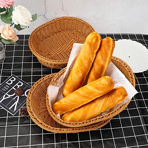 EUSOAR Wicker Basket, 12.2"x 7.9"x 2.8" 3pcs Tabletop Food Serving Baskets Trays, Bread Proofing Basket, Food Fruit Vegetables Sundries Storage Basket for Restaurant Bakery Family Party