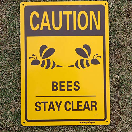 Caution Bees Stay Clear Sign,14 x 10 inches,Reflective Aluminum,Easy to Mount,UV Protected,Weather Resistant,Waterproof,Durable Ink,Outdoor or Indoor Use,2 Pack