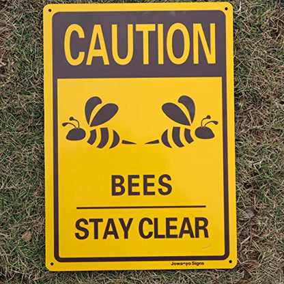 Caution Bees Stay Clear Sign,14 x 10 inches,Reflective Aluminum,Easy to Mount,UV Protected,Weather Resistant,Waterproof,Durable Ink,Outdoor or Indoor Use,2 Pack