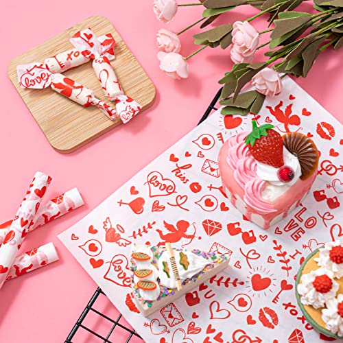Valentine's Day Wax Paper for Food, 100 Pcs, 8.6 x 9.8 inches, Waterproof, Oil-proof, Sandwich Wrap, Candy Wrap, Picnic Basket Liners, Love Lock Pattern - color: Cupid