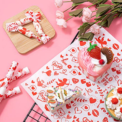 Valentine's Day Wax Paper for Food, 100 Pcs, 8.6 x 9.8 inches, Waterproof, Oil-proof, Sandwich Wrap, Candy Wrap, Picnic Basket Liners, Love Lock Pattern - color: Cupid
