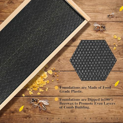 Yuntau 40 Pack Deep Beehive Frames and Foundations Beeswax Coated Food Grade Sheets Cedar Wood Unassembled Frames for Langstroth Deep Brood Boxes Easy to Assemble(Black,19 x 17.6 x 6.3 Inches) - color: Black, size: 19 x 17.6 x 6.3 Inches