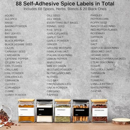Glass Spice Jars with Bamboo Lid, 4oz Square Spice Containers for Pantry Organization, Seasoning Bottles with Labels, Spoons, Funnel for Salt Sugar - color: White