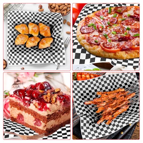 100pcs Deli Paper Sheets 12x12", Premium Food Basket Liners, Grease Resistant Wax Paper Sheets for Food, Classic Checkered Sandwich Wrapping Paper (Black & White Checkered) - color: Black & White Checkered