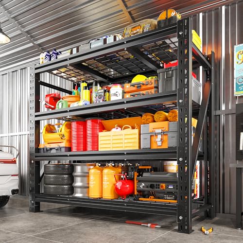 Romorgniz 3020LBS Heavy Duty Garage Shelving, 51.6" W Storage Shelves with Wire Deck, Rust/Water Resistant, 4 Tier Adjustable Industrial Shelving for Warehouse Basement, 17.8" D Deep x 72" H, Black - size: 51.6" W X 72" H X 17.8" D