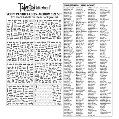 Talented Kitchen Pantry Labels for Containers - 375 PC Clear Vinyl Black Script - Peel & Stick Food Container Labels & Kitchen Pantry Organization Stickers - color: Black Text on Clear Backing