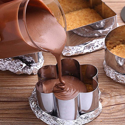 HULISEN Set of 5 Cake Ring Mold, Stainless Steel 3” Dessert Food Molds with Pushers, Food Cooking Rings for Tuna Tartare, Pancake, Rice - size: 5 Shapes/ Set-3 Inch with Pushers