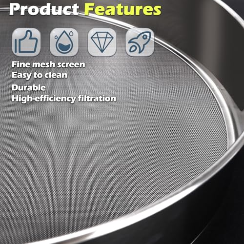 Fine Mesh Sieve Strainer, 10 Inch Stainless Steel 60 Mesh, Replacement for Winco 10" Sieves, Comfortable Handle, Baking, Food Prep and Cooking Tool for Foodservice, Restaurant and Home Use