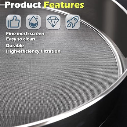 Fine Mesh Sieve Strainer, 10 Inch Stainless Steel 60 Mesh, Replacement for Winco 10" Sieves, Comfortable Handle, Baking, Food Prep and Cooking Tool for Foodservice, Restaurant and Home Use