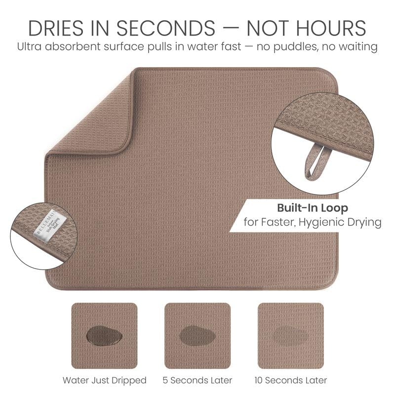 Bellemain XL Dish Mat 24" x 17" ( LARGEST MAT ) Microfiber Dish Drying Mat , Super absorbent ( Mocha ) - color: Mocha, size: 17" x 24"