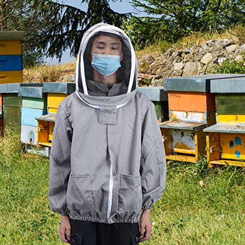 GLOGLOW Optimized Performance Beekeeping Veil Jacket, Foldable Gray Polyester Cotton Bee Suit, Ventilated Hood for Professional Beekeepers (Gray) - color: Gray