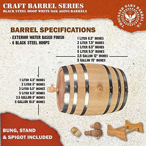 3 Liter Oak Aging Barrel with Stand, Bung and Spigot - Wooden 3L Whiskey Barrels Wine Barrel Decanter For The Home Brewer, Distiller, Wine Maker and Cocktail Aging - Bourbon Barrel Gifts For Men - size: 3 Liter
