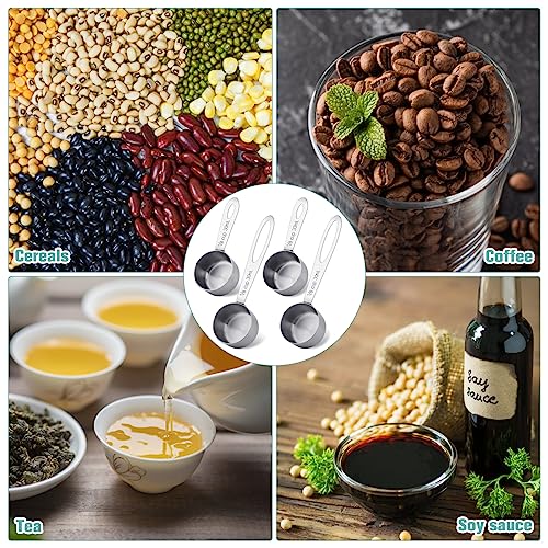 4Pcs 1/8 Cup Measuring Cup, 30ml Scoop, Stainless Steel Measuring Cups, Coffee Scoops, Measuring Scoops Tablespoon Measure Spoon, Short Handle & Long Handle Cooking Measuring Scoop(30ML) - color: 4 Pcs/Set