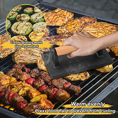HaSteeL 9x7in Melting Dome & 8x4in Grill Press, Rectangular Basting Steaming Cover & Cast Iron Burger Bacon Press, Heavy Duty Griddle Tools Accessories for Flat Top Grilling Barbecue, Indoor & Outdoor - style: Rectangular Lid & 8" x 4" Press