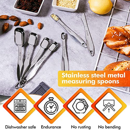 Rainspire Heavy Duty Measuring Spoons Set Stainless Steel, Metal Measuring Cups and Spoons Set for Dry or Liquid, Fits in Spice Jar, Home Gadgets Kitchen Gadgets, Set of 7 Including Leveler - color: Silver