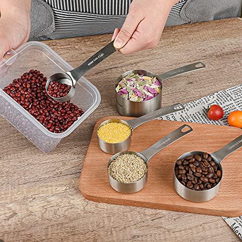 Measuring Cups Set 5, 18/8 (304) Stainless Steel Measuring Cups Set for Baking & Kitchen, Dry & Liquid Metric & US Measure Cup with 1/8 Cup & 1/3 Cups - size: B: 5cups