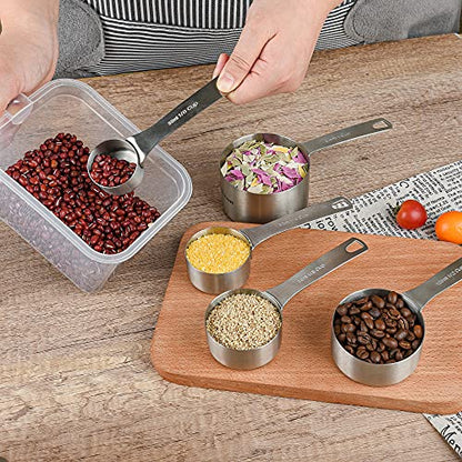 Measuring Cups Set 5, 18/8 (304) Stainless Steel Measuring Cups Set for Baking & Kitchen, Dry & Liquid Metric & US Measure Cup with 1/8 Cup & 1/3 Cups - size: B: 5cups