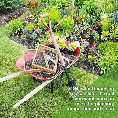 Mifoci 2 Pcs Soil Sifter Dirt Sifter for Gardening Light Wooden Rock Sifter 12.6 x 11.4 in Compost Sifter with 2 Sieve Mesh 1/4" and 1/2" Screen Sifter for Gardening Rock Sifter Soil Dirt Rock Compost