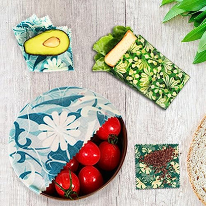 Reusable Beeswax Wrap, 4 Pack Eco-Friendly Beeswax Wraps For Food, Organic, Sustainable, Biodegradable, Zero Waste, Plastic-Free Food Storage (Flowers and Leaves)