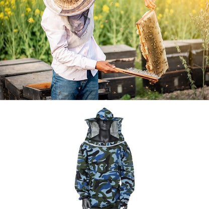 Professional Beekeeping Jacket with Veil, Ultra Lightweight Ventilated Bee Suit Half Body, Sting Proof Protective Gear with Detachable Hood, Camouflage Beekeeper Jacket for Honey Harvesting (Blue) - color: Blue