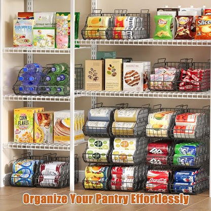 8-Pack Can Organizer for Pantry, Stackable Cabinet Food Shelves for Fridge, Wire Cupboard Storage, Holds up to 72 Beers,Small Metal Bin for Drink Beverage Egg Gillas, Rack for Kitchen Countertops RV