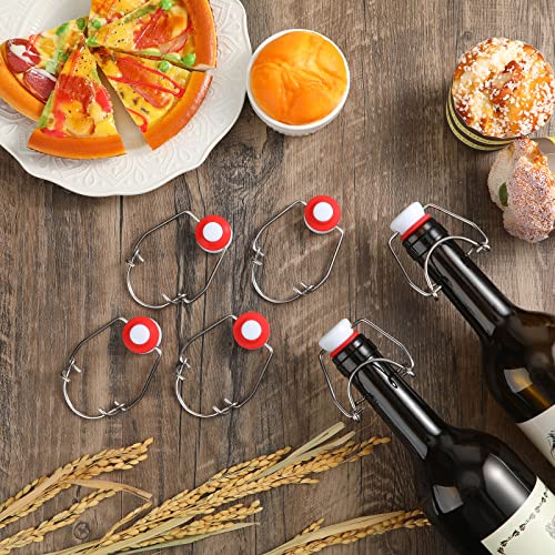 Meanplan 6 Pcs Flip Top Bottle Replacement Caps with 6 Sealing Silicone Gasket Flip Top Stopper for Glass Bottles with Grooved Mouth Swing Lids Fit 8/17.5/26/35oz Bear Bottles