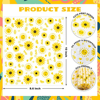 100 Pcs Wax Paper Sheets for Food, Sunflower Wax Papers for Food Sandwich Wrap Paper Deli Wraps, Waterproof Oil-proof Picnic Basket Liners with Sunflower Pattern for Kitchen Handmade Food - color: Sunflower