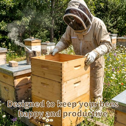 10 Frame Deep Brood Box Langstroth Bee Hive Box Dipped in Beeswax, Sections of Wood for Beehives Include Beehive Frames and Wax Foundations (Yellow Unassembled) - size: Deep 10pack