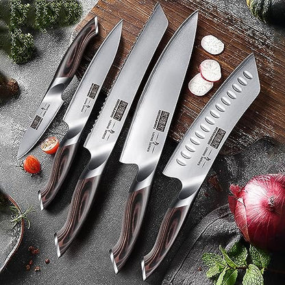 HOSHANHO Knife Set with Magnetic Knife Holder, 6 Pieces Japanese High Carbon Stainless Steel Kitchen Knife Sets, Ultra Sharp Professional Chef Knives Sets - size: 8"