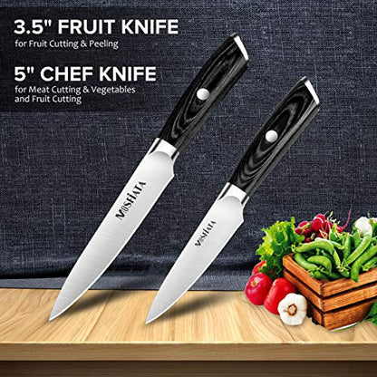 MOSFiATA 5” Chef Knife and 3.5" Fruit Knife Set with Knife Sheath, German High Carbon Stainless Steel EN.4116 with Micarta Handle and Gift Box for Vegetable and Fruit Cutting - style: 2pcs knife