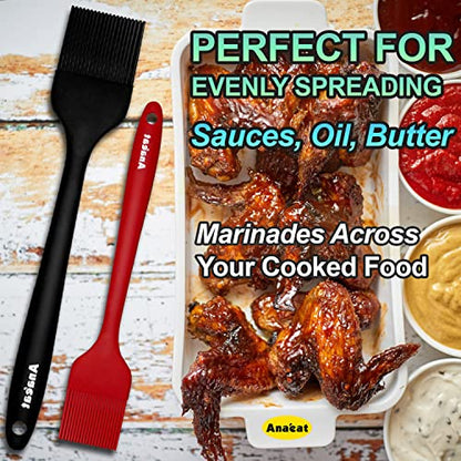 Anaeat 2 Pack Silicone Basting Pastry Brushes - Heat Resistant Brush with Soft Bristles, Hygienic One-Pieces Design, Marinade Brush Great in Baking for Spreading Oil Butter Sauce BBQ Grill - color: 2 Pcs (10" Black + 8.2" Red)