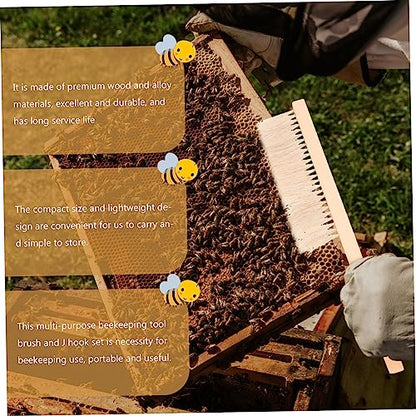 BESPORTBLE Bee Hive Brush Tool Bee Brush j Hook Scraper Beekeeping Tools Set Lightweight Portable for Beekeepers