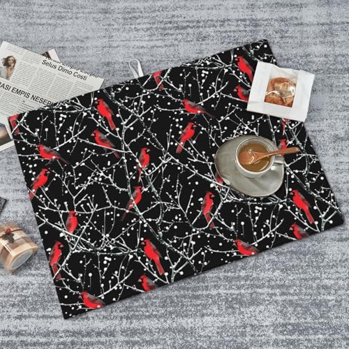 Red Bird Winter Red Cardinals Dish Drying Mat For Kitchen Counter, Super Absorbent Microfiber Dish Drying Pad, Kitchen Gadgets For Easy Clean Multi-Use Large 18"x24" - color: Red Bird Winter Red Cardinals