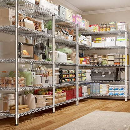 REIBII 1500LBS Storage Shelves 61.7''W Wire Shelving Unit 5 Tier Metal Shelving for Storage Rack Shelves Heavy Duty Garage Shelf Pantry Shelves Kitchen Shelving, 61.7" W*72.4" H*15.8" D, Chrome - style: Chrome-15.8" Dx61.7" Wx72.4" H-5 Tier