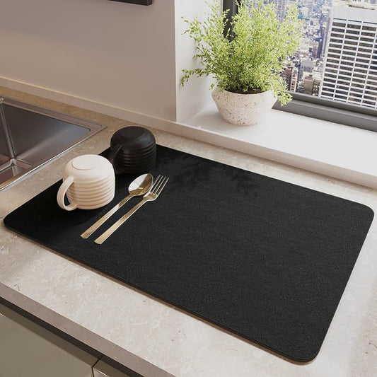 Black Diatomaceous Drying Mat 11x19in – Water Absorbent Kitchen Counter Mat, Dish Drainer Pad for Coffee & Utensils - color: Black, size: 11" x 11"